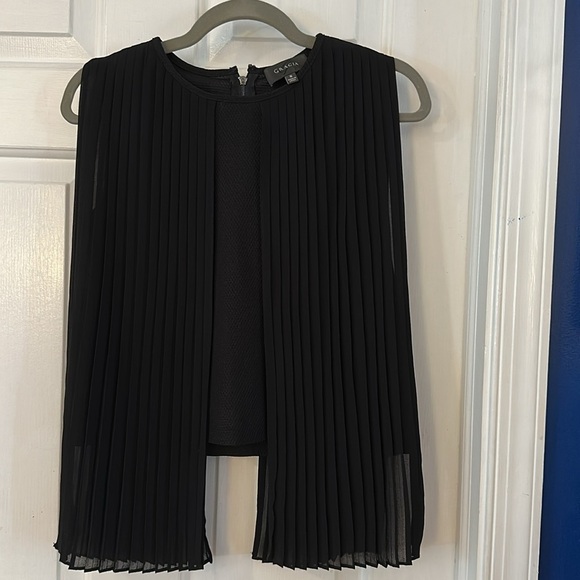 Women’s Gracia Sleeveless Black Pleated Cape Top Chiffon Sheer Overlay Lined - Picture 4 of 8